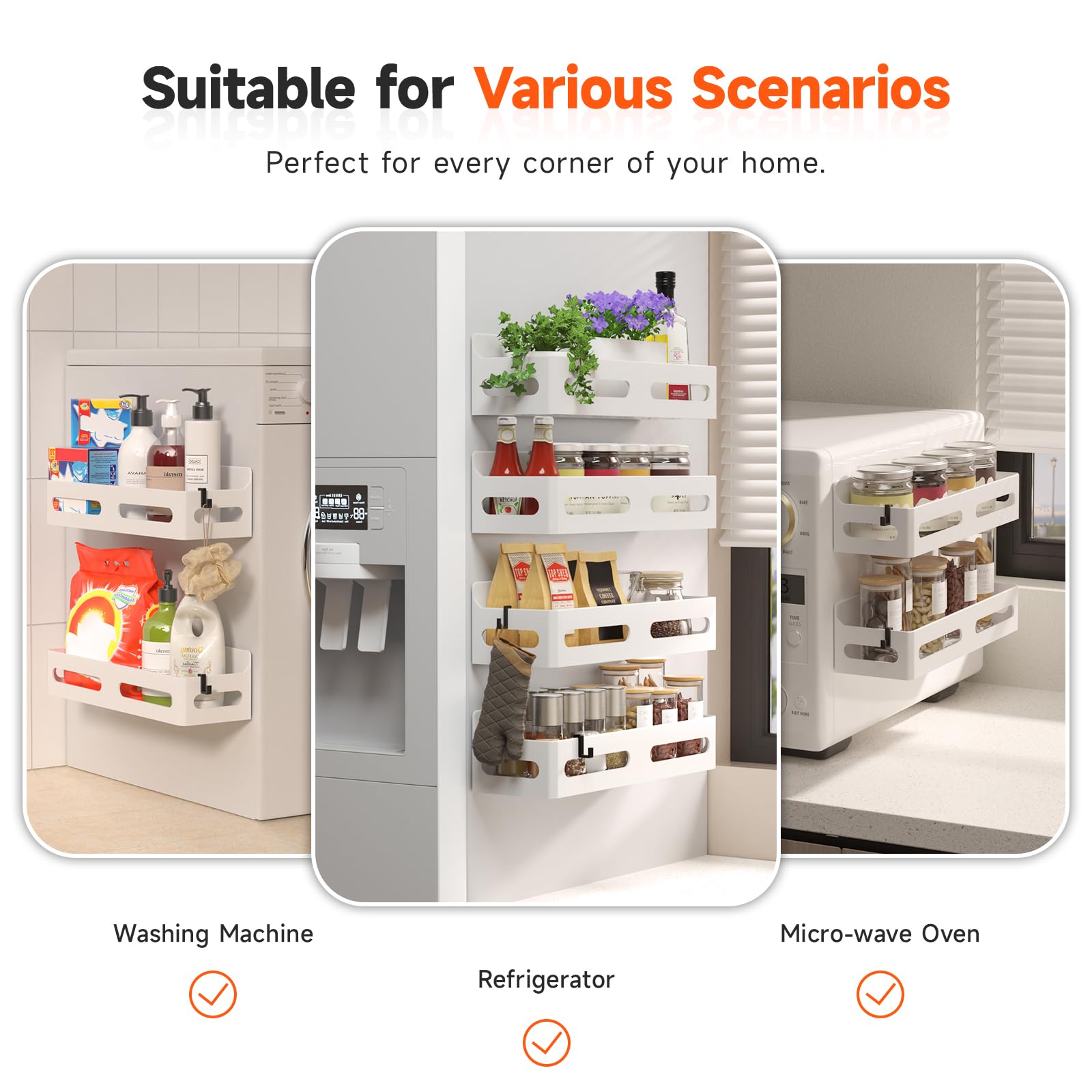 Sevenblue rack includes four hooks for utensils or towels.