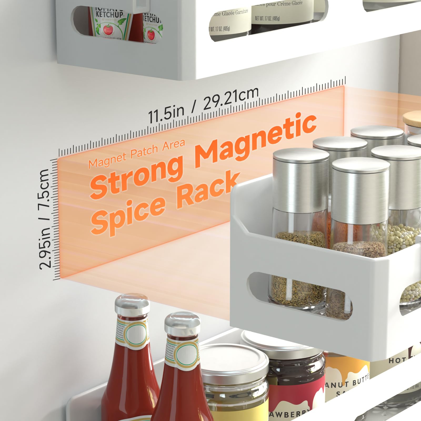 Sevenblue four-pack on fridge surface saves space and clutter.