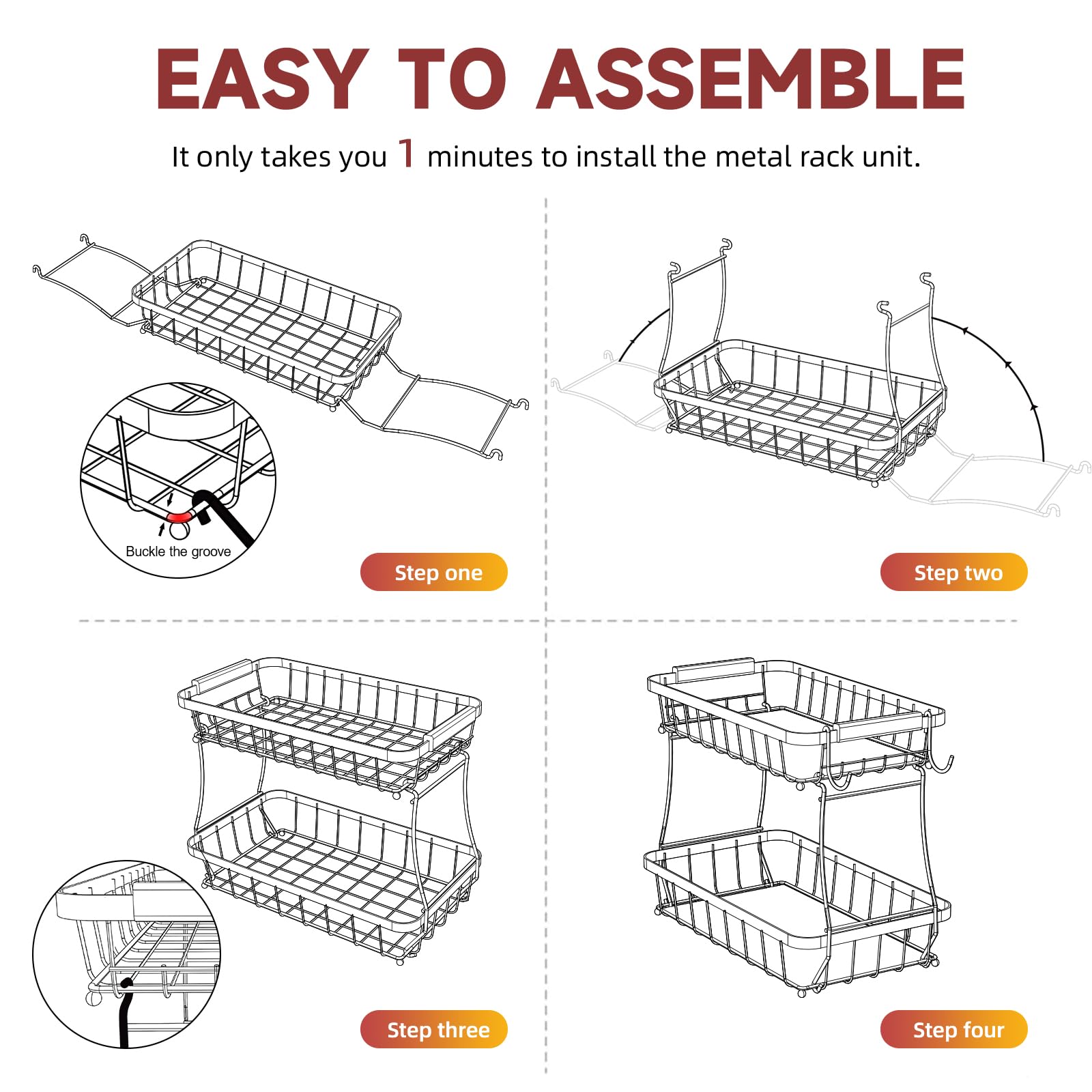 Sevenblue stackable kitchen basket viewed from inside to show space savings