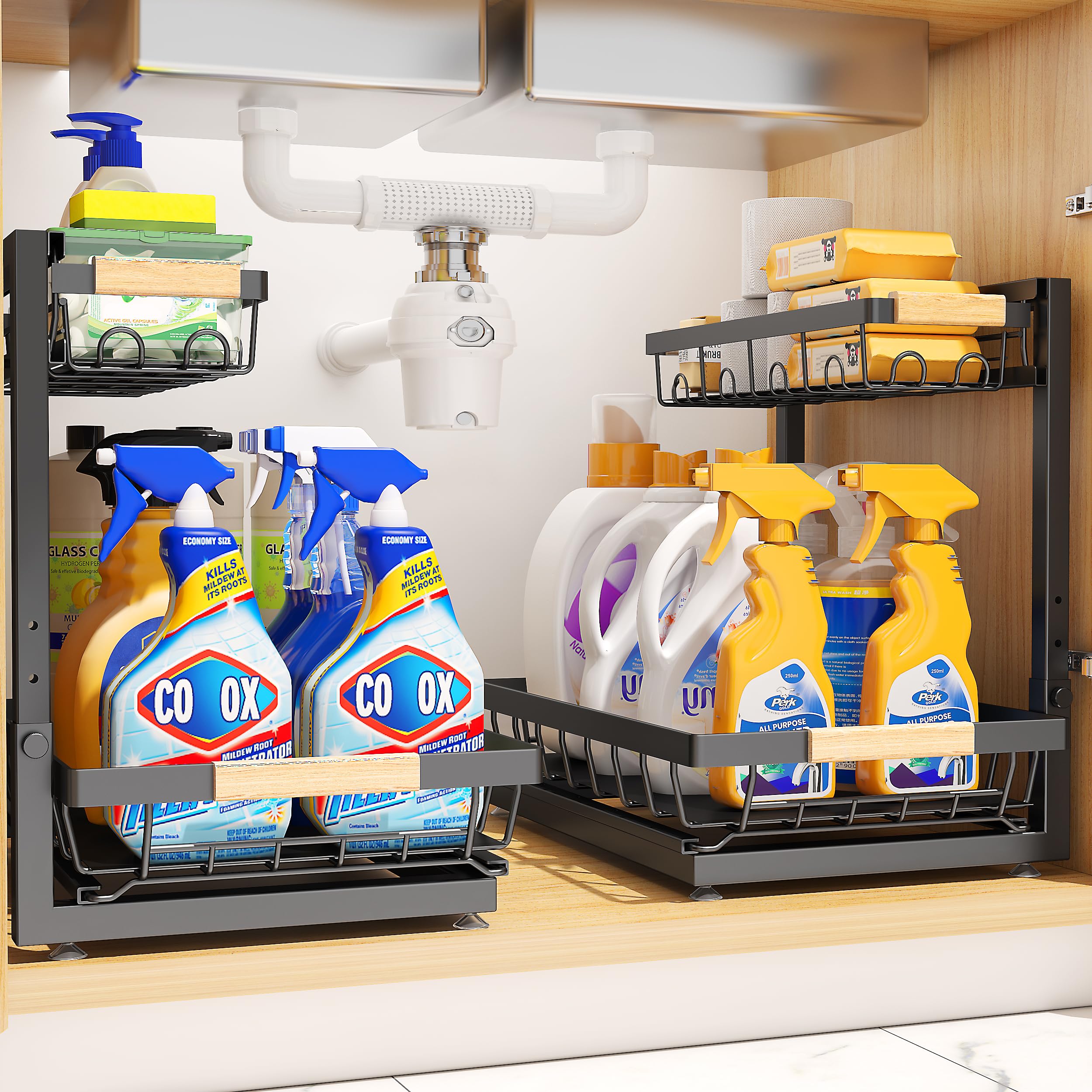 Sevenblue under-sink organizer easy to wipe clean with a damp cloth.