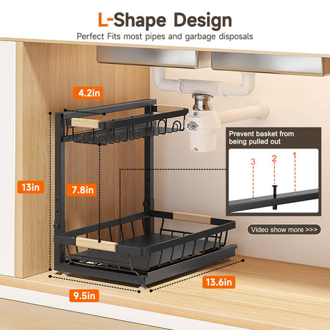 Sevenblue under-sink organizer height adjustment showcases versatility for cabinet heights.