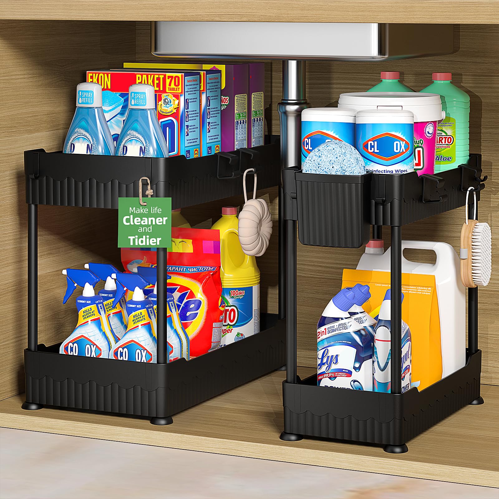 Sevenblue under-sink organizer with a large basket for spacious storage
