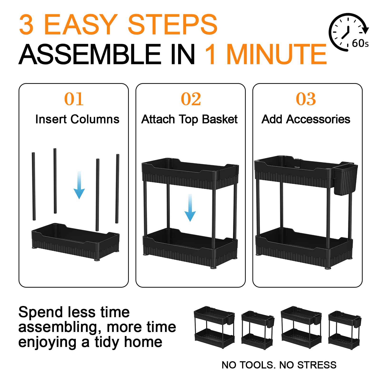 Sevenblue under-sink organizer with a medium basket fits narrow spaces for cosmetics.