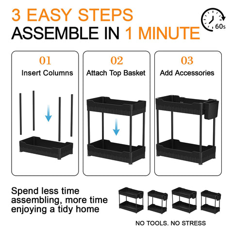 Sevenblue under-sink organizer with a medium basket fits narrow spaces for cosmetics.