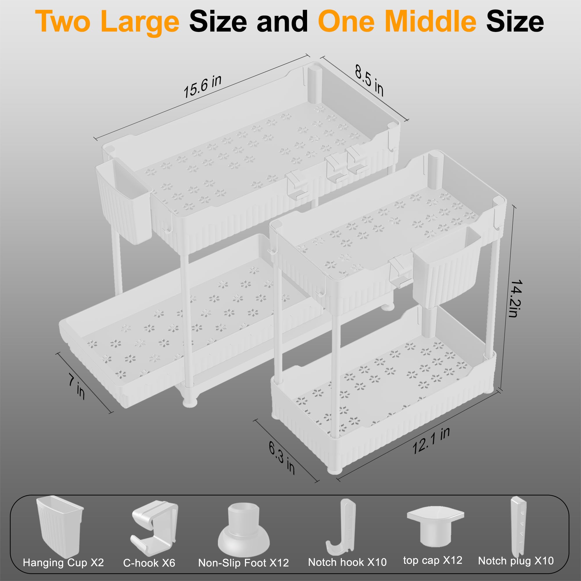 Sevenblue two-tier organizer with sliding drawer improves reach in cabinets.