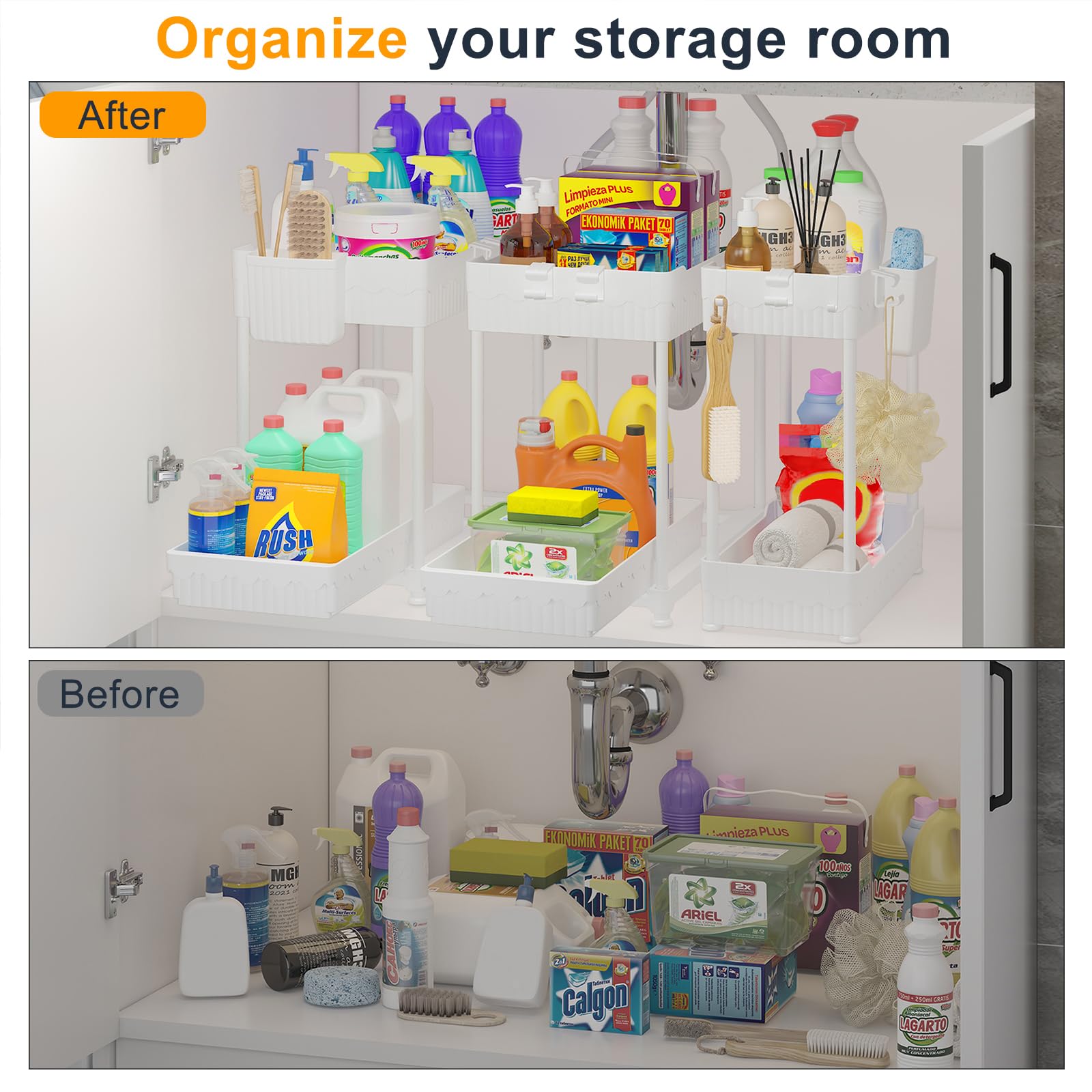 Sevenblue organizer with reinforced metal rails supports up to 40 pounds.