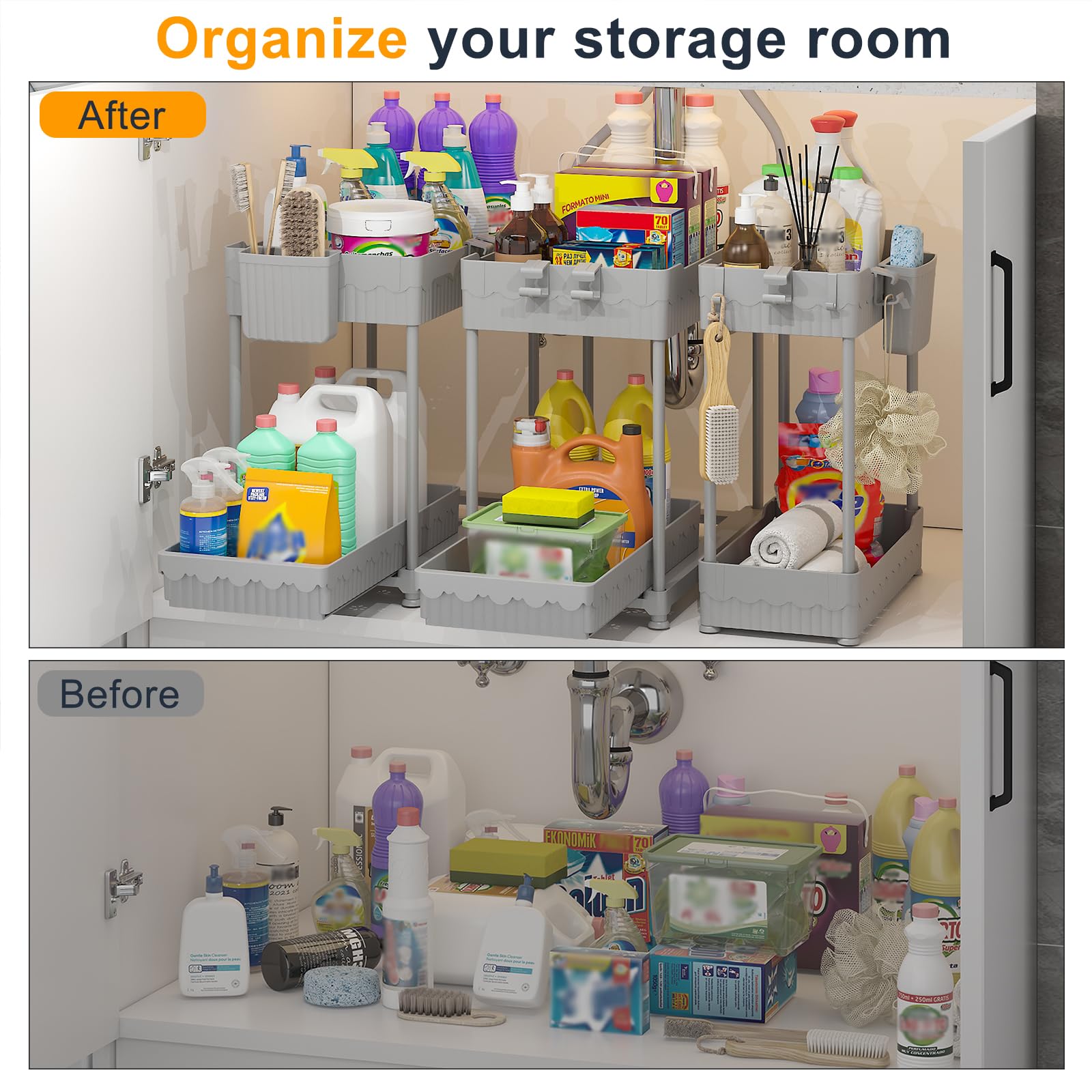 Sevenblue tool-free assembly allows quick setup for kitchen or bathroom storage.