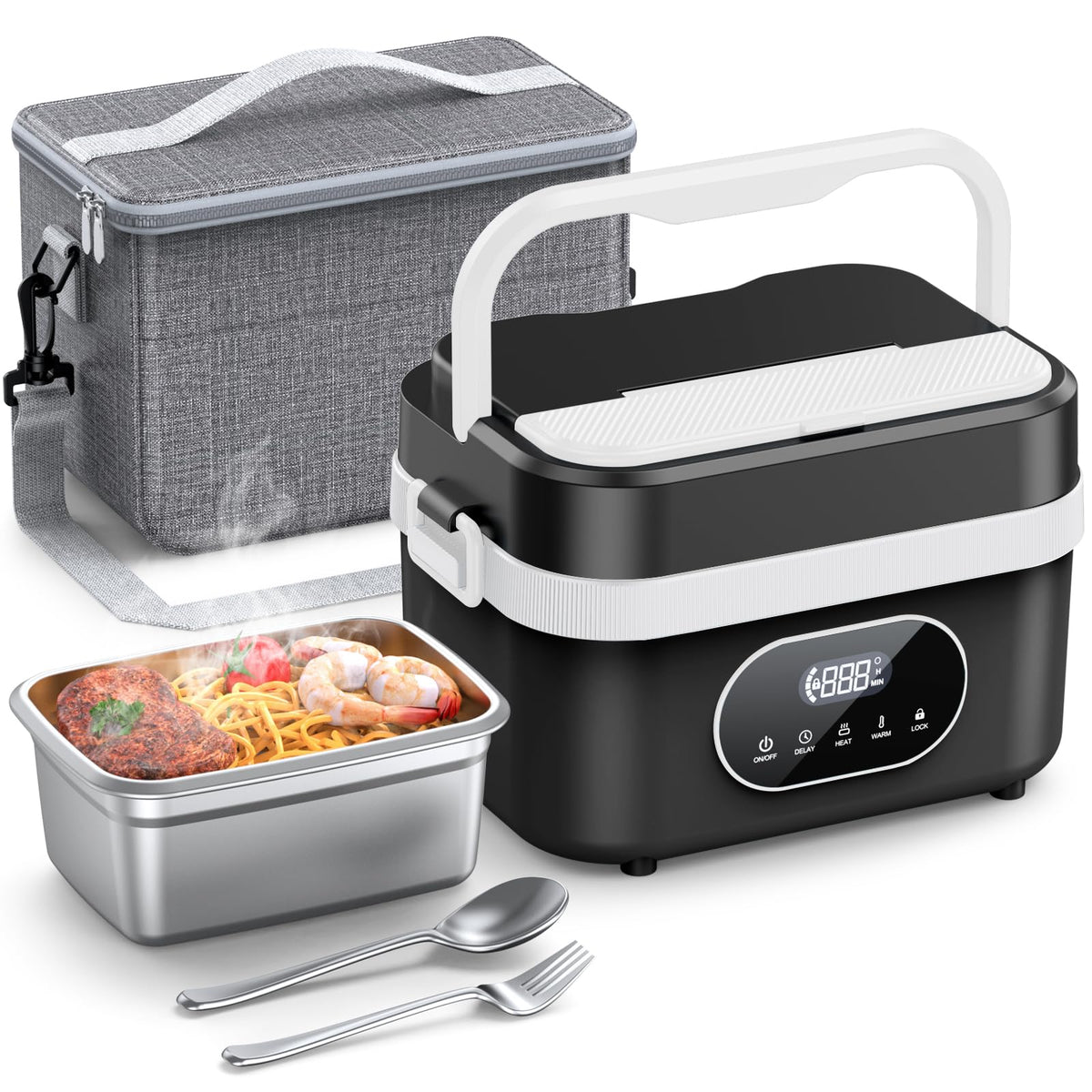 SEVENMEET cordless lunch box with battery-powered heating for hot meals on the go