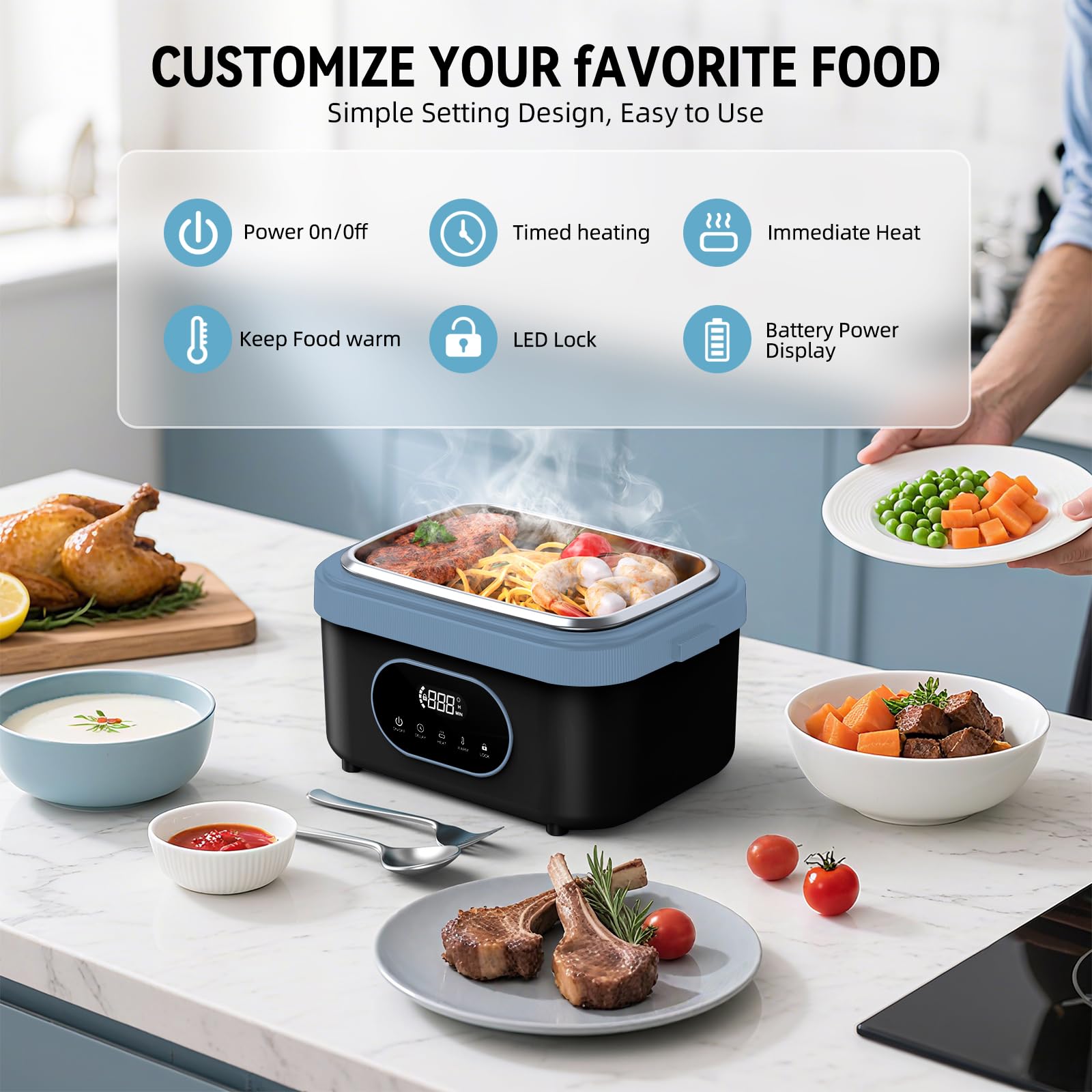 Sevenmeet cordless lunch box removable container close-up highlights dishwasher-safe components
