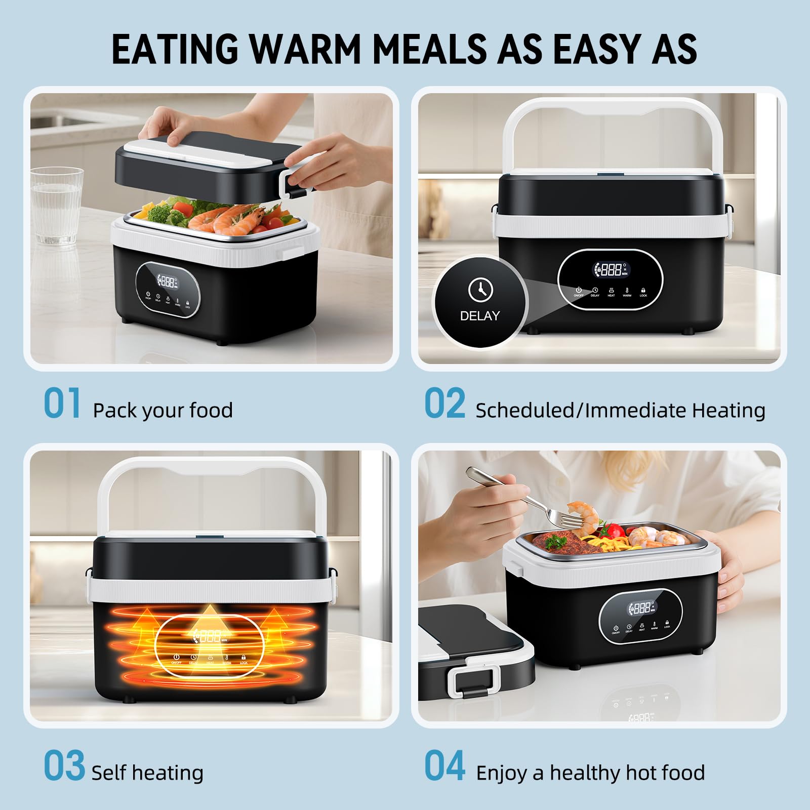 SEVENMEET keep-warm mode maintains 60°C for extended lunches