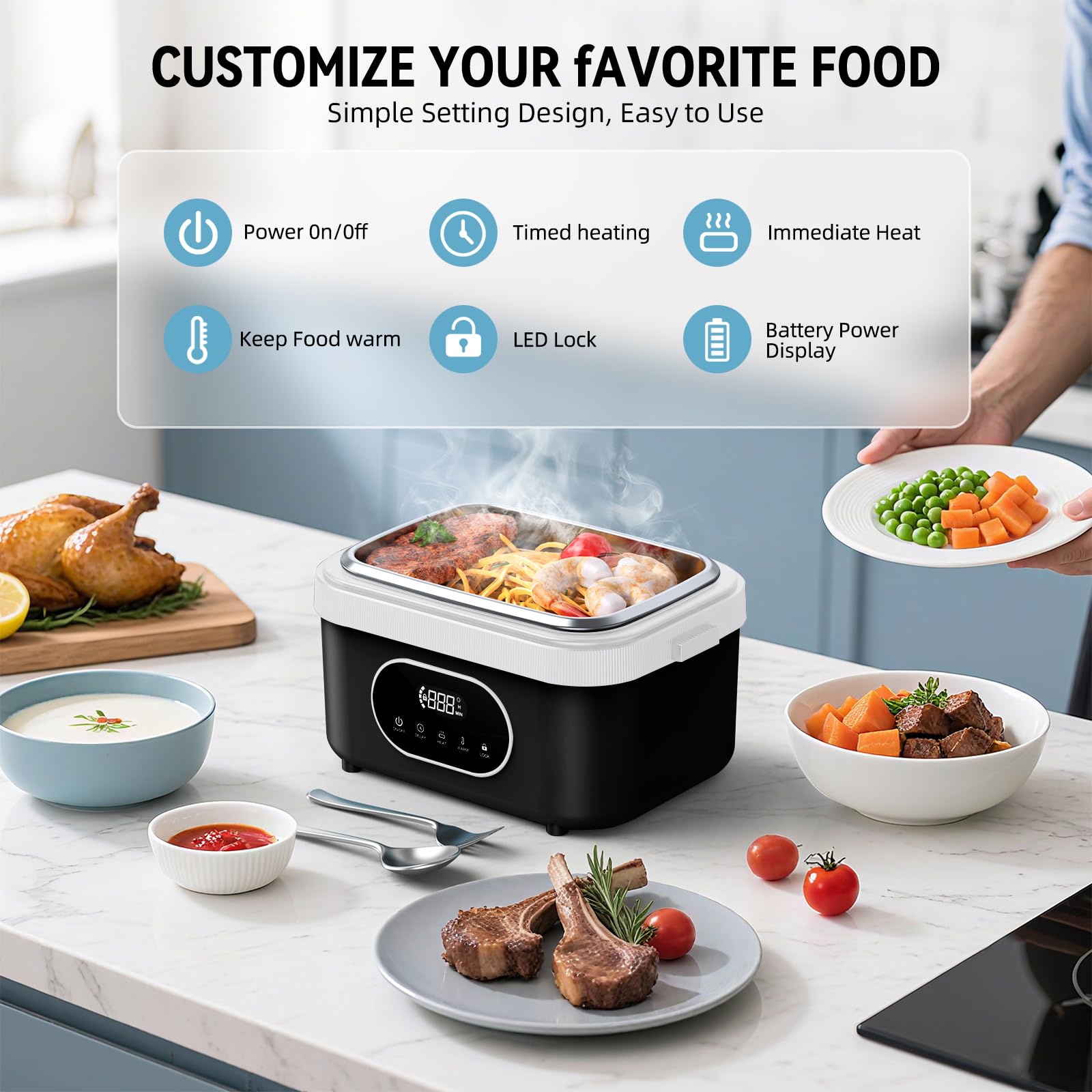 SEVENMEET 1.5L removable stainless steel container with divider