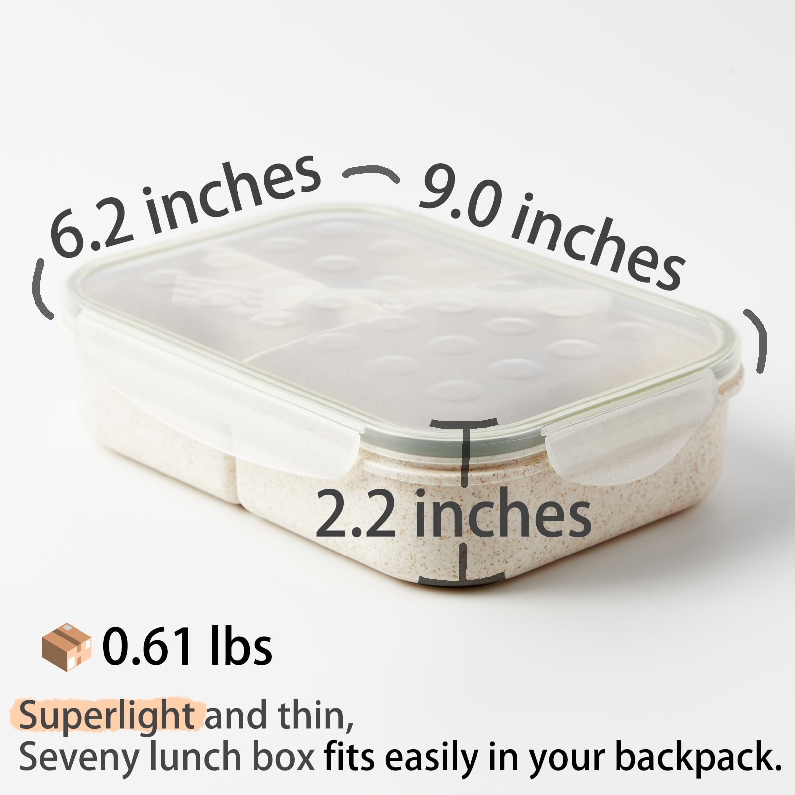 SEVENY Bento Box microwave-safe label suggests quick reheating for convenience.