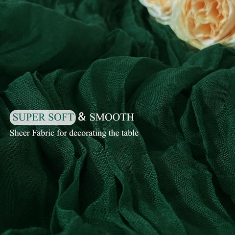 Bridal shower decor featuring Seveups emerald green cheesecloth runner