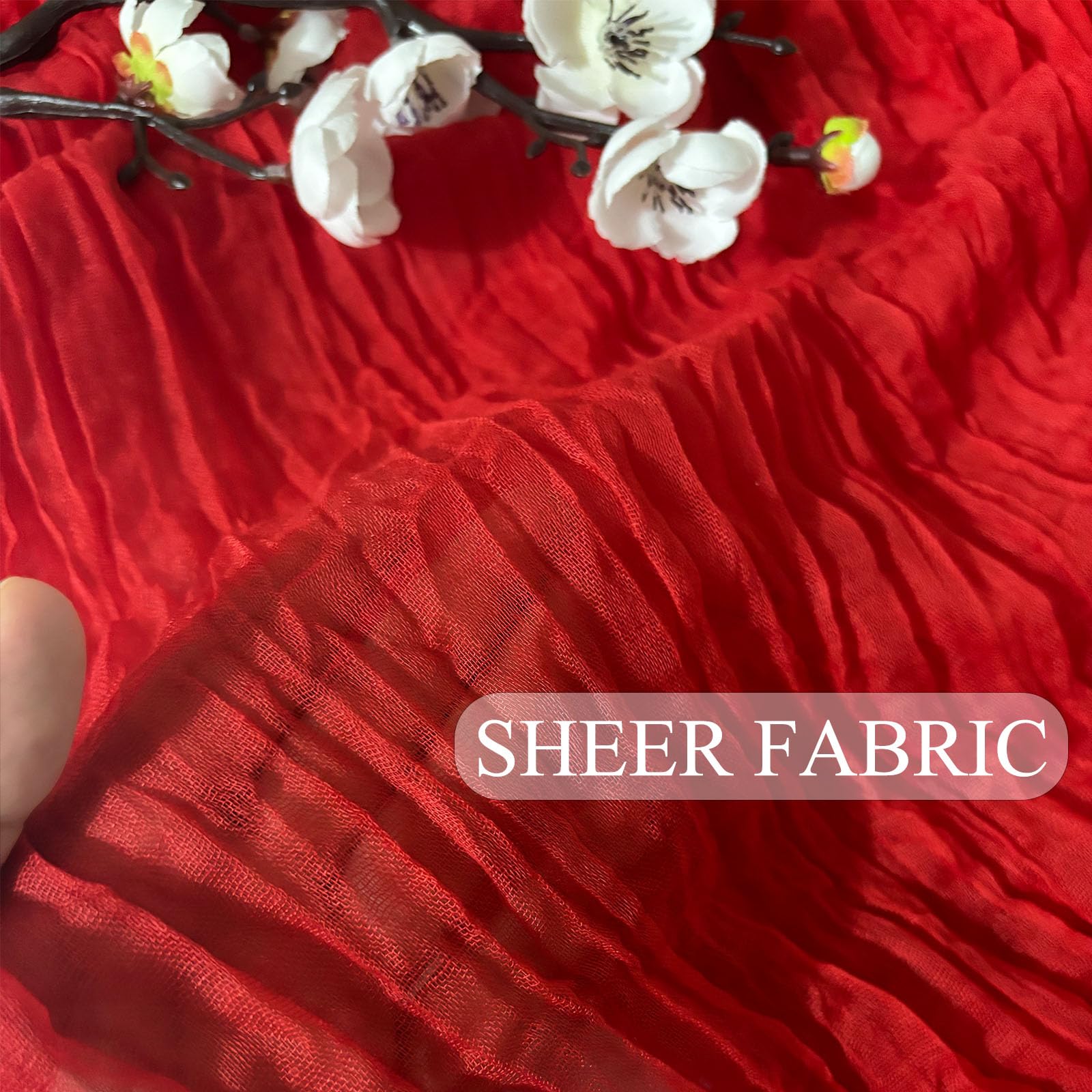 Seveups red gauze runner provides natural wrinkles for casual to formal tables.