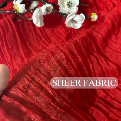 Seveups red gauze runner provides natural wrinkles for casual to formal tables.