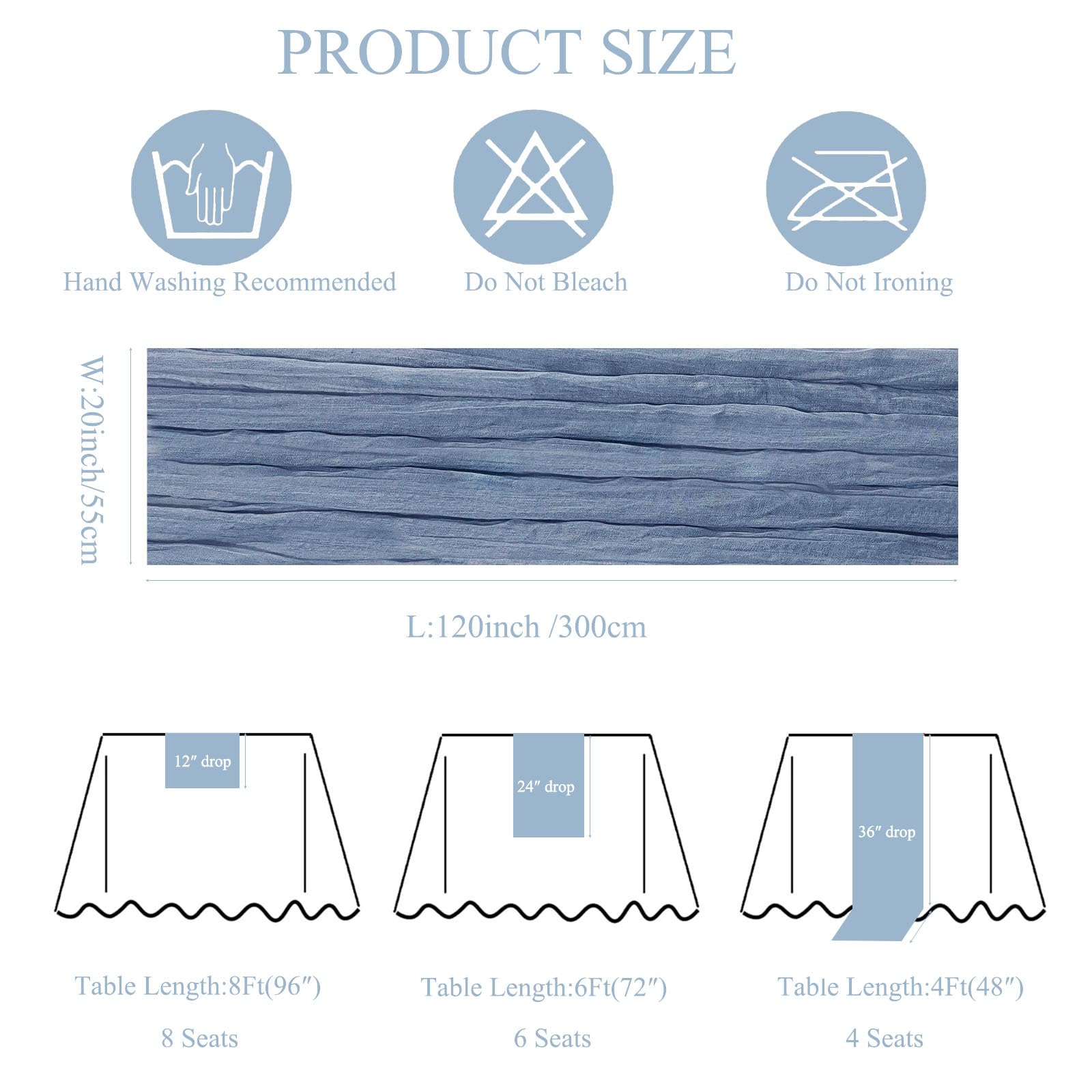 Seveups wide 55x300 cm runner fits rectangular and round tables.