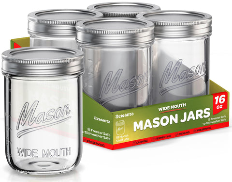 SEWANTA wide-mouth mason jar 16oz ideal for canning and easy pouring.