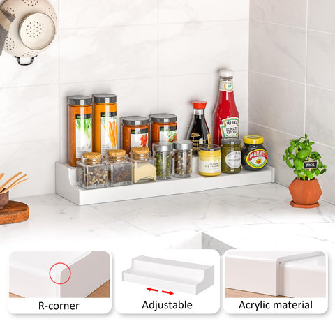 Sezanrpt spice rack shows durable acrylic construction, moisture resistant and sturdy.