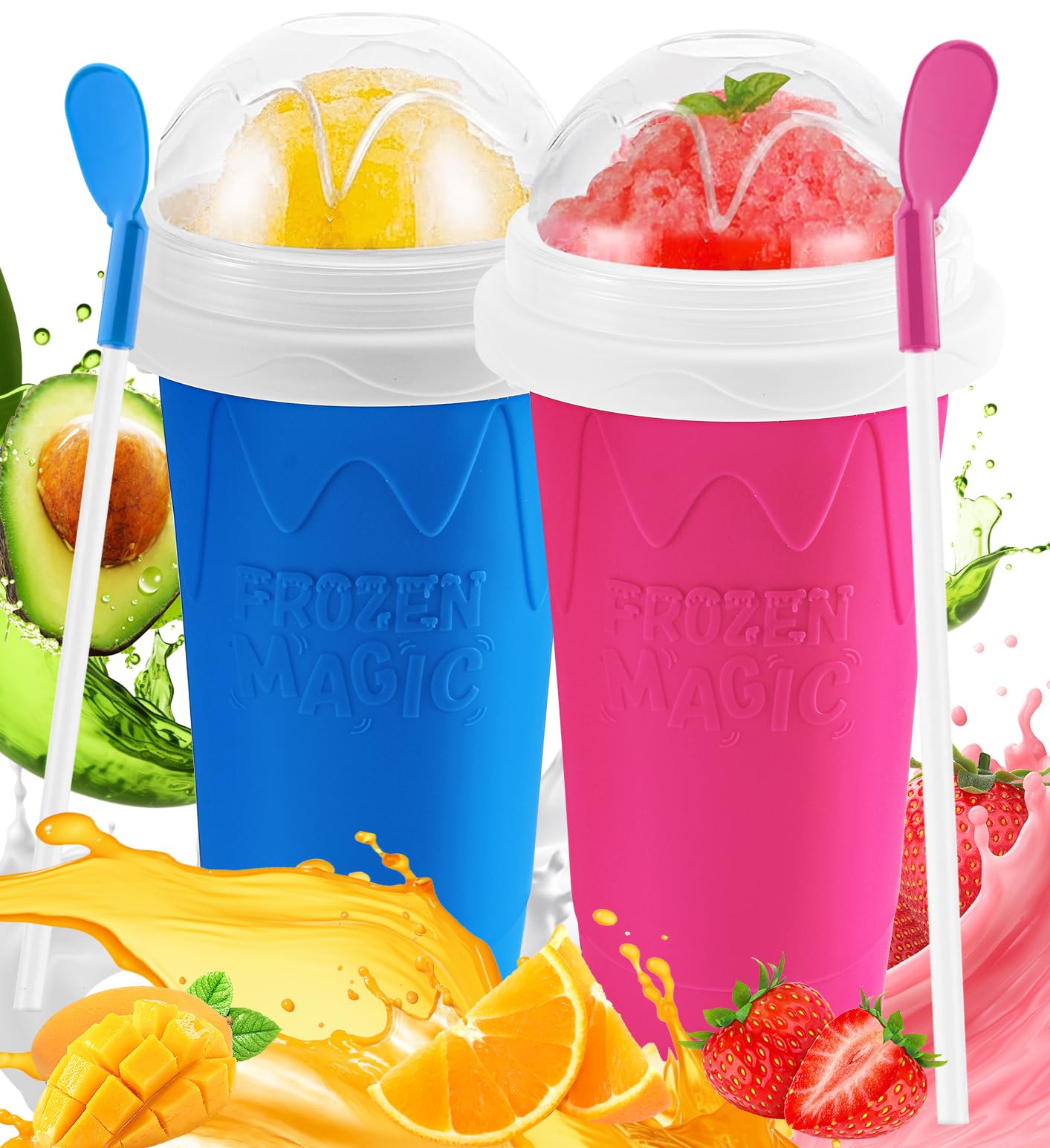 Sezau slushie cup two-pack blue and pink with lids for family-friendly frozen treats