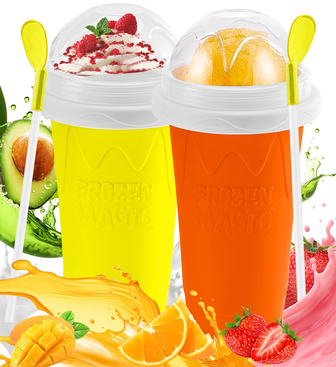 Sezau slushie cup two-pack with lid and straw for easy on-the-go treats