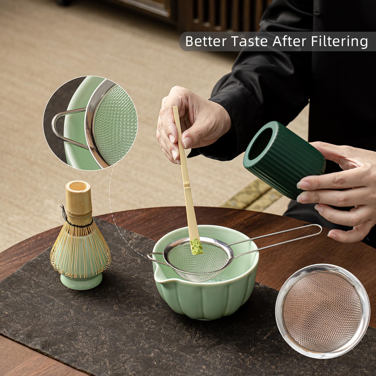 SFTXEY bamboo matcha whisk for creamy, well-mixed tea