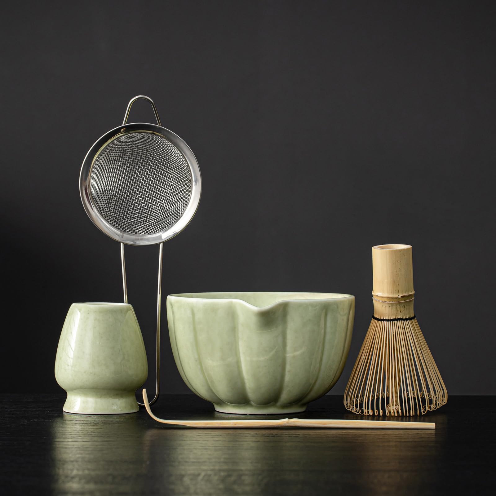 SFTXEY matcha bowl with mottled green glaze for authentic whisking rituals