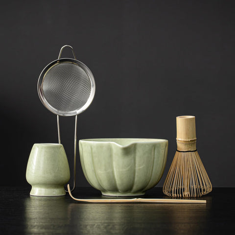 SFTXEY matcha bowl with mottled green glaze for authentic whisking rituals