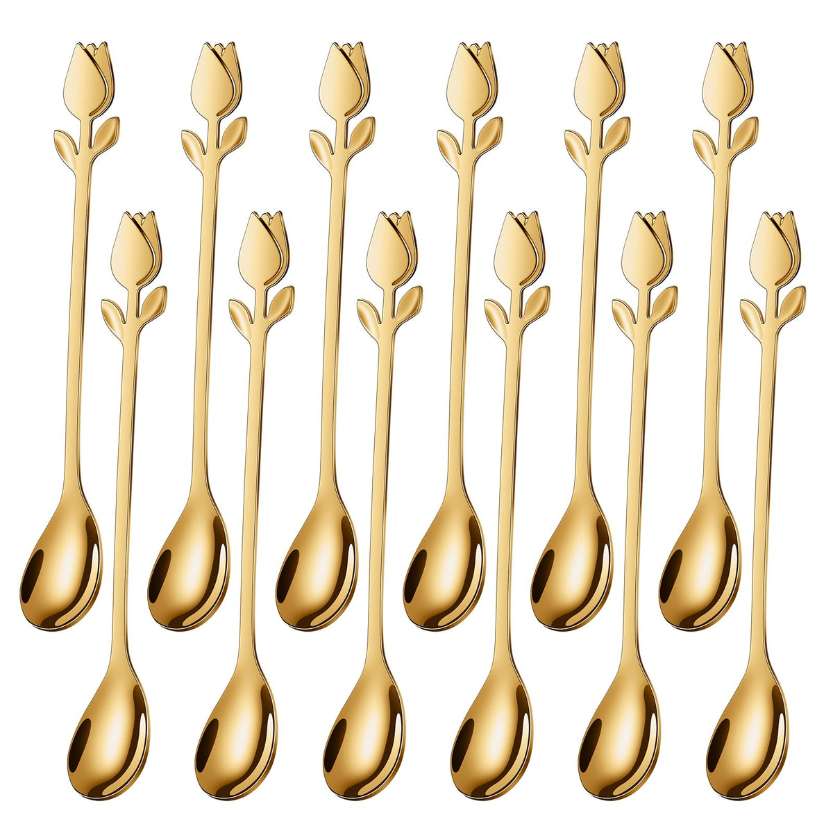 SGVRPVZ gold tulip-handle mini spoon, perfect for elegant demitasse stirring.