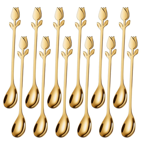 SGVRPVZ gold tulip-handle mini spoon, perfect for elegant demitasse stirring.