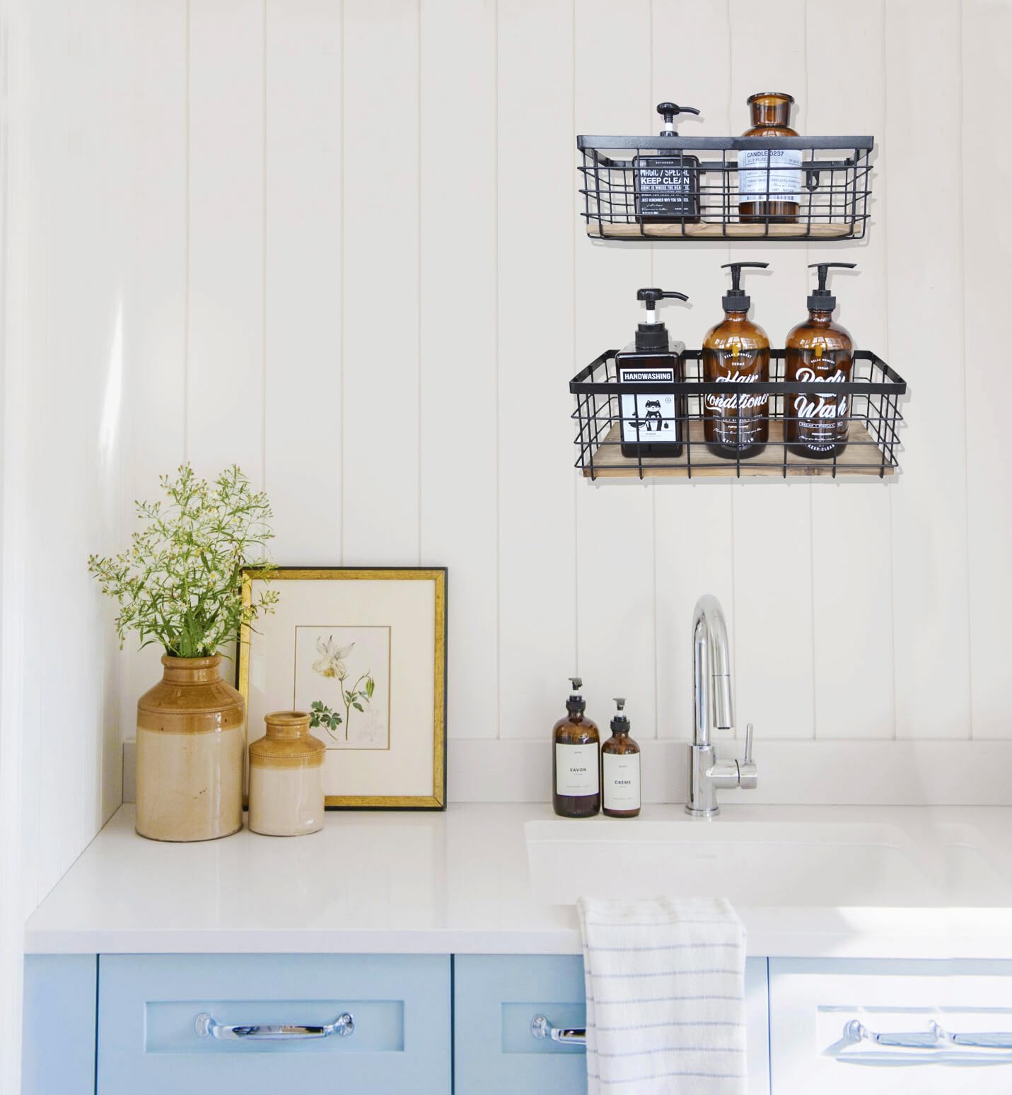 ShabbyDecor toilet paper and sanitizer organizer for a clutter free bathroom counter