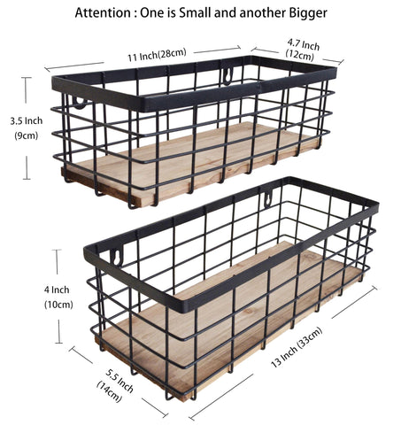 ShabbyDecor wall mounted kitchen storage basket in black adds rustic elegance and tidy shelves