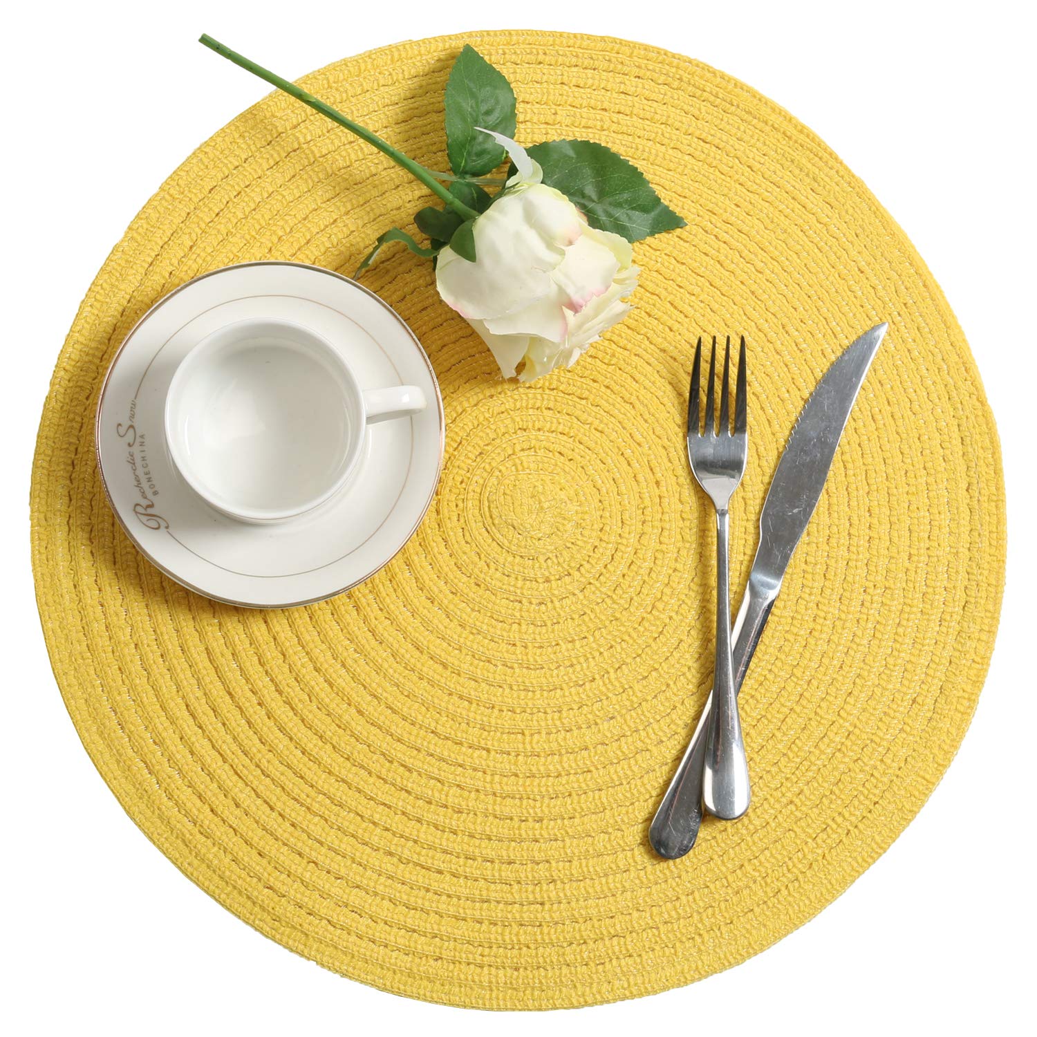 SHACOS yellow placemats fit round, rectangular, and oval tables for versatile decor.