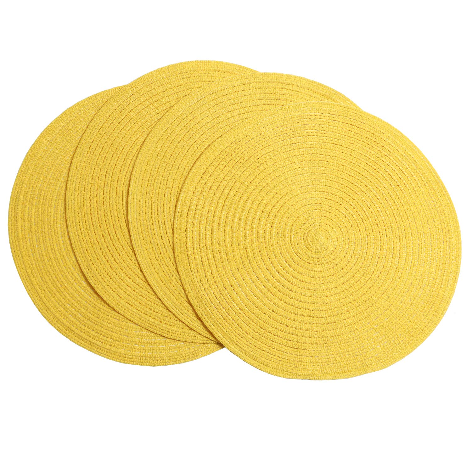 SHACOS round braided placemats yellow set of four protect tabletops during meals.