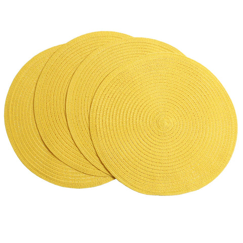 SHACOS round braided placemats yellow set of four protect tabletops during meals.
