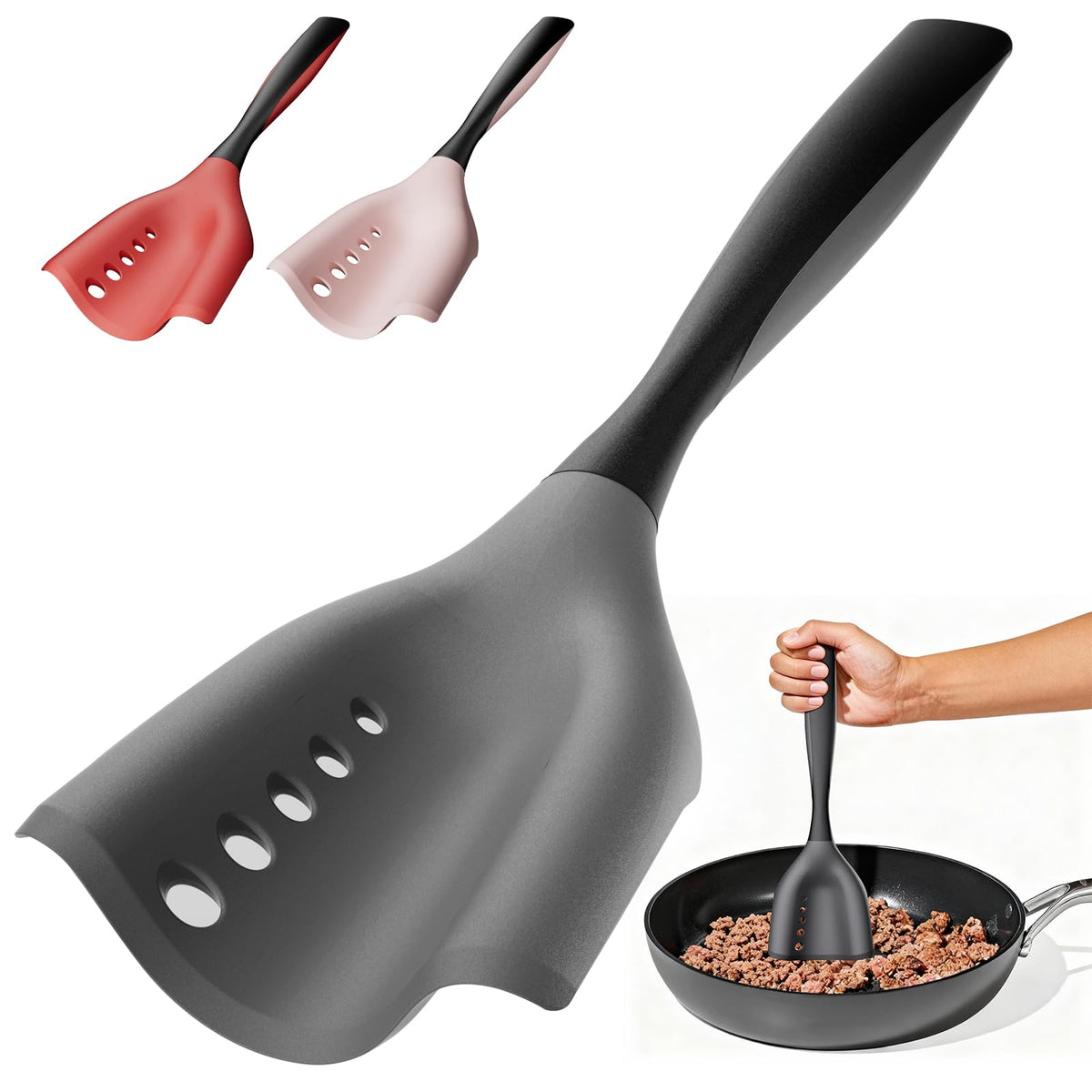 Shadowgallery Meat Chopper Spatula front view shows compact design for space-saving storage.