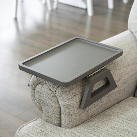 Shamrock Home Trayble clip-on couch arm table offering convenient surface for meals