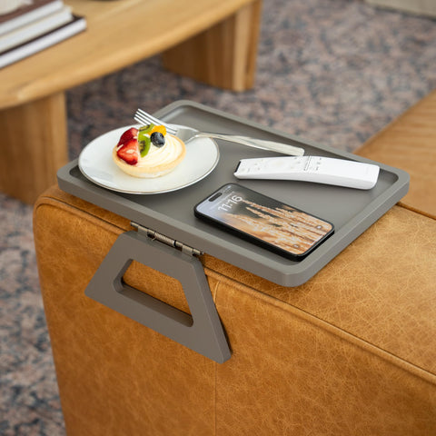 Shamrock Home Trayble complements small couches with extra workspace