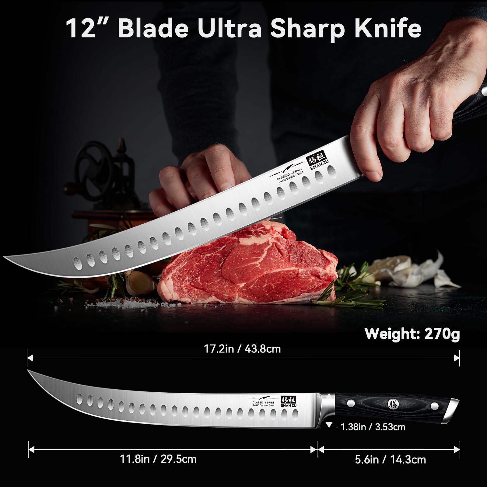 SHAN ZU knife with wooden handle and balanced full tang