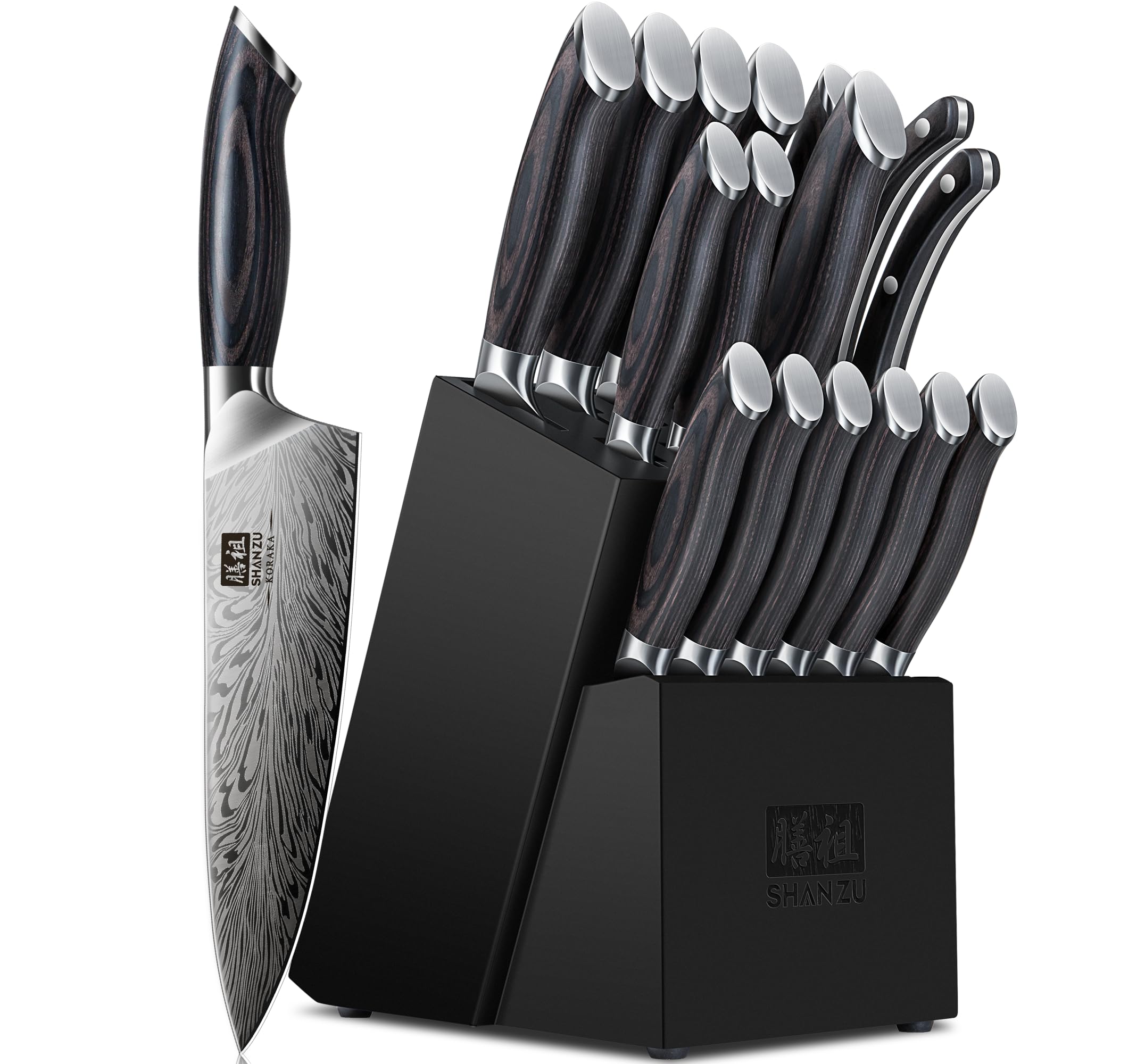SHAN ZU 16-piece knife set with wood block keeps your knives organized and safe
