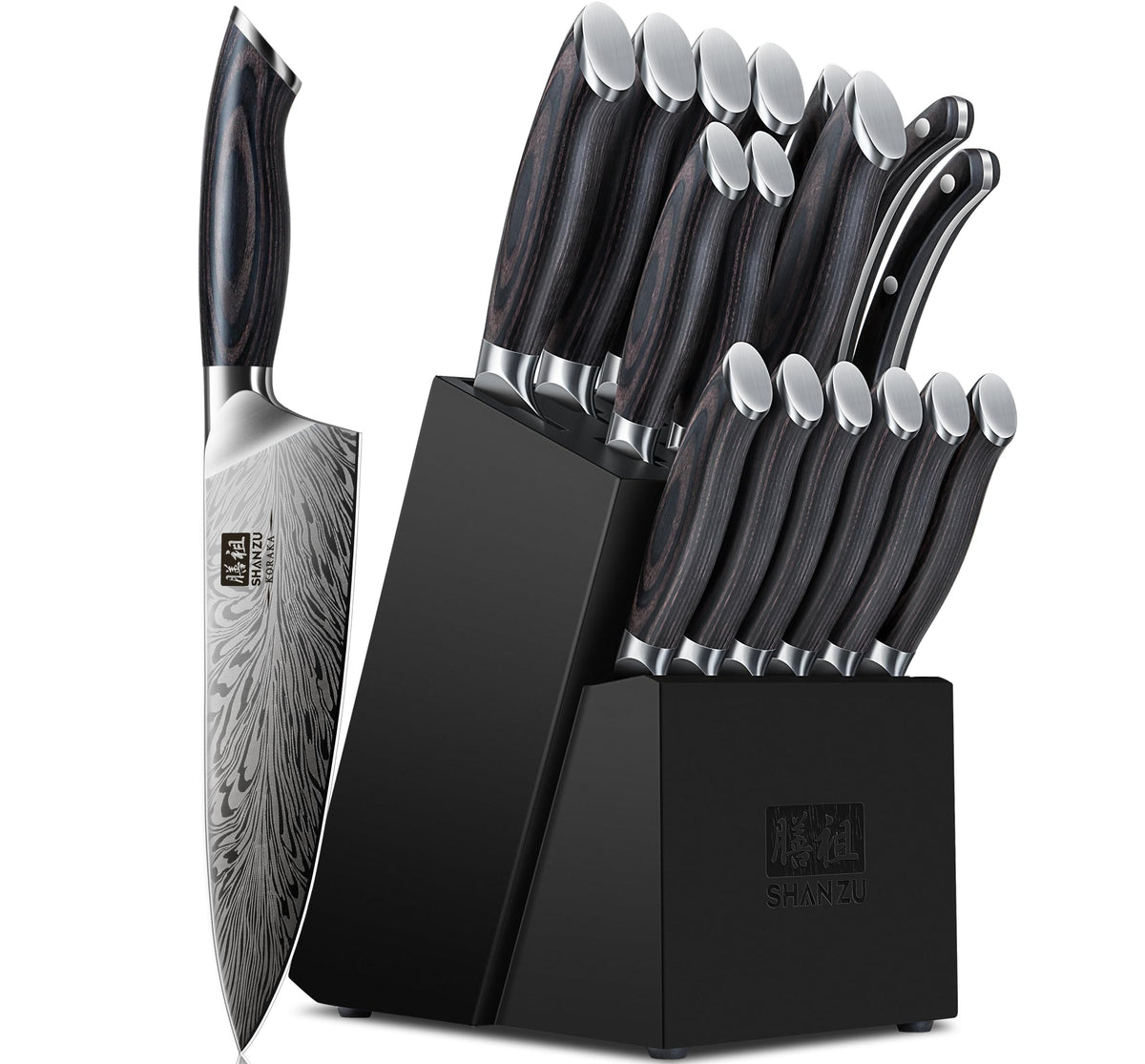 SHAN ZU 16-piece knife set with wood block keeps your knives organized and safe