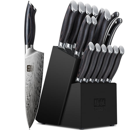 SHAN ZU 16-piece knife set with wood block keeps your knives organized and safe
