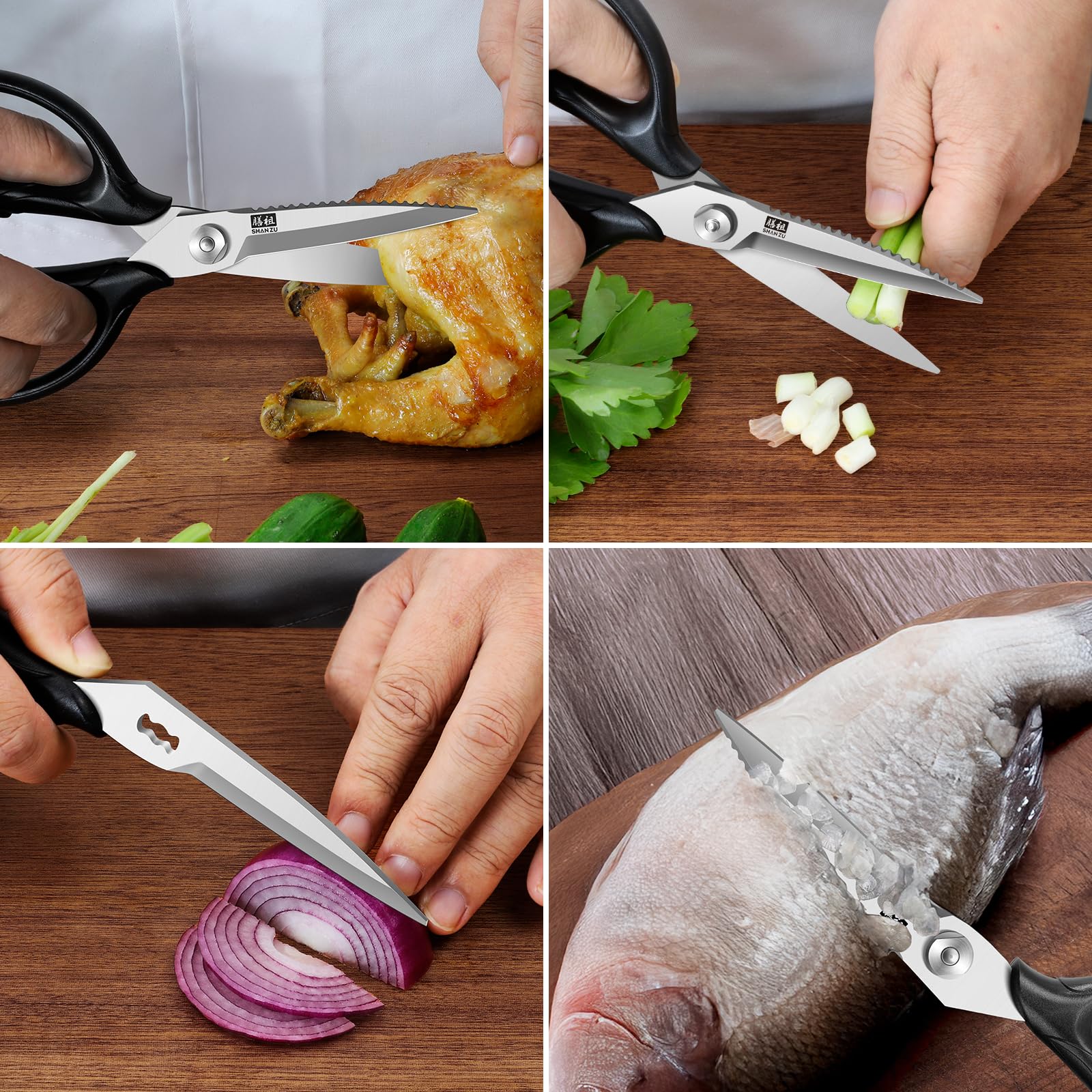 SHAN ZU 8.4-inch shears dishwasher safe for quick cleanup.