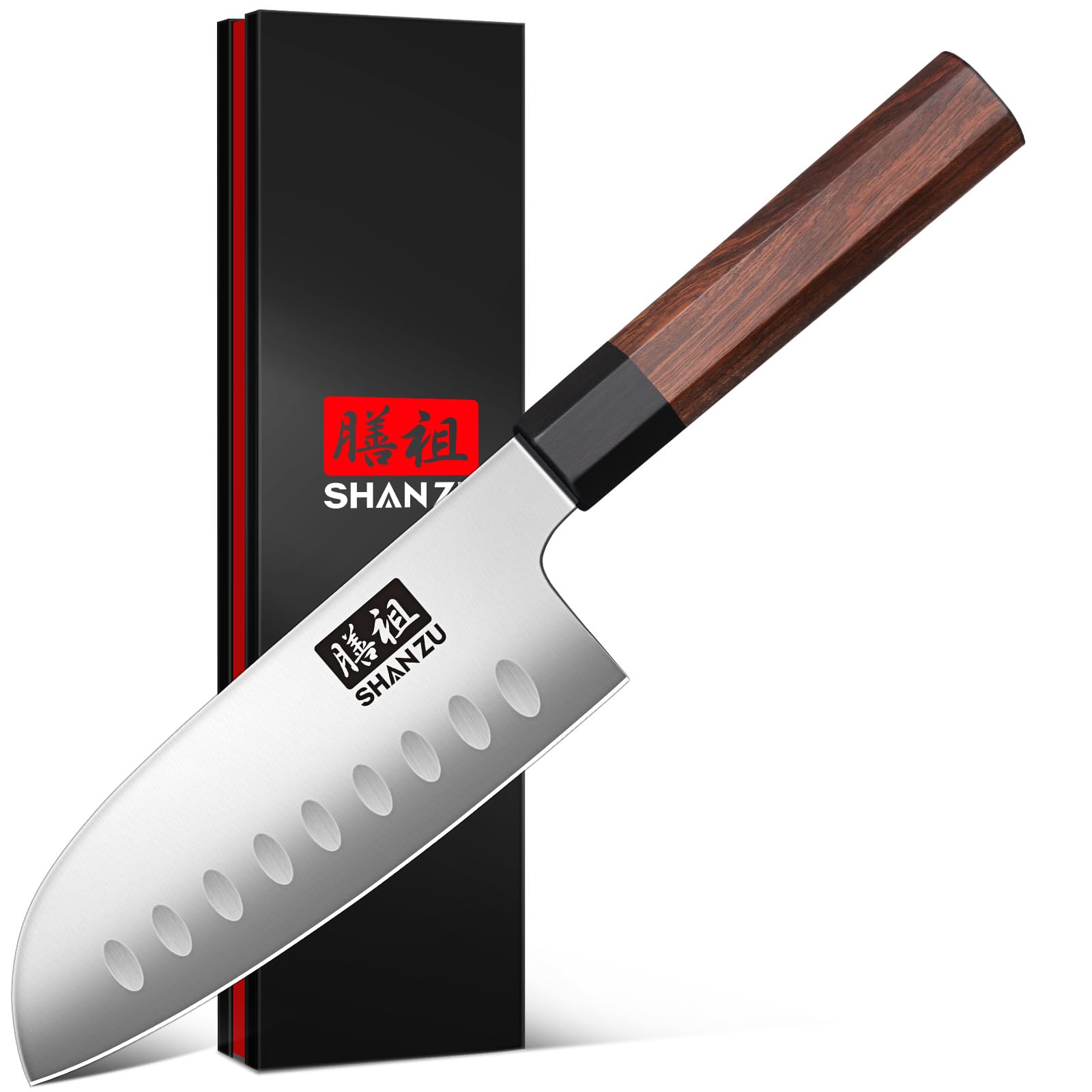 SHAN ZU 5inch Santoku knife front view, ideal for precise chopping with small hands
