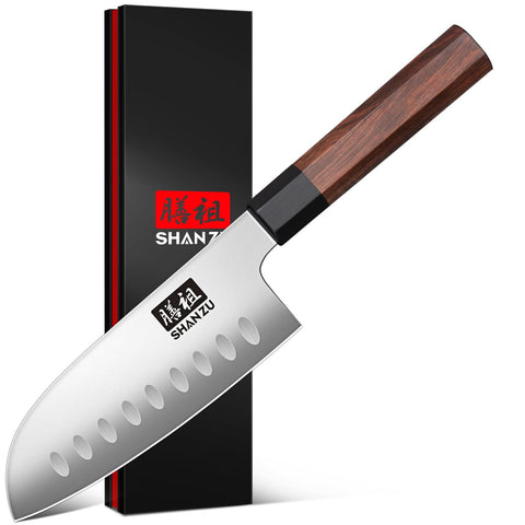 SHAN ZU 5inch Santoku knife front view, ideal for precise chopping with small hands