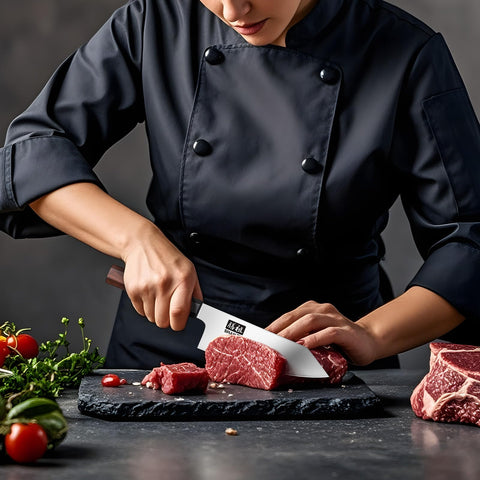 SHAN ZU 6-inch knife blade closeup shows high carbon steel for sharp edges