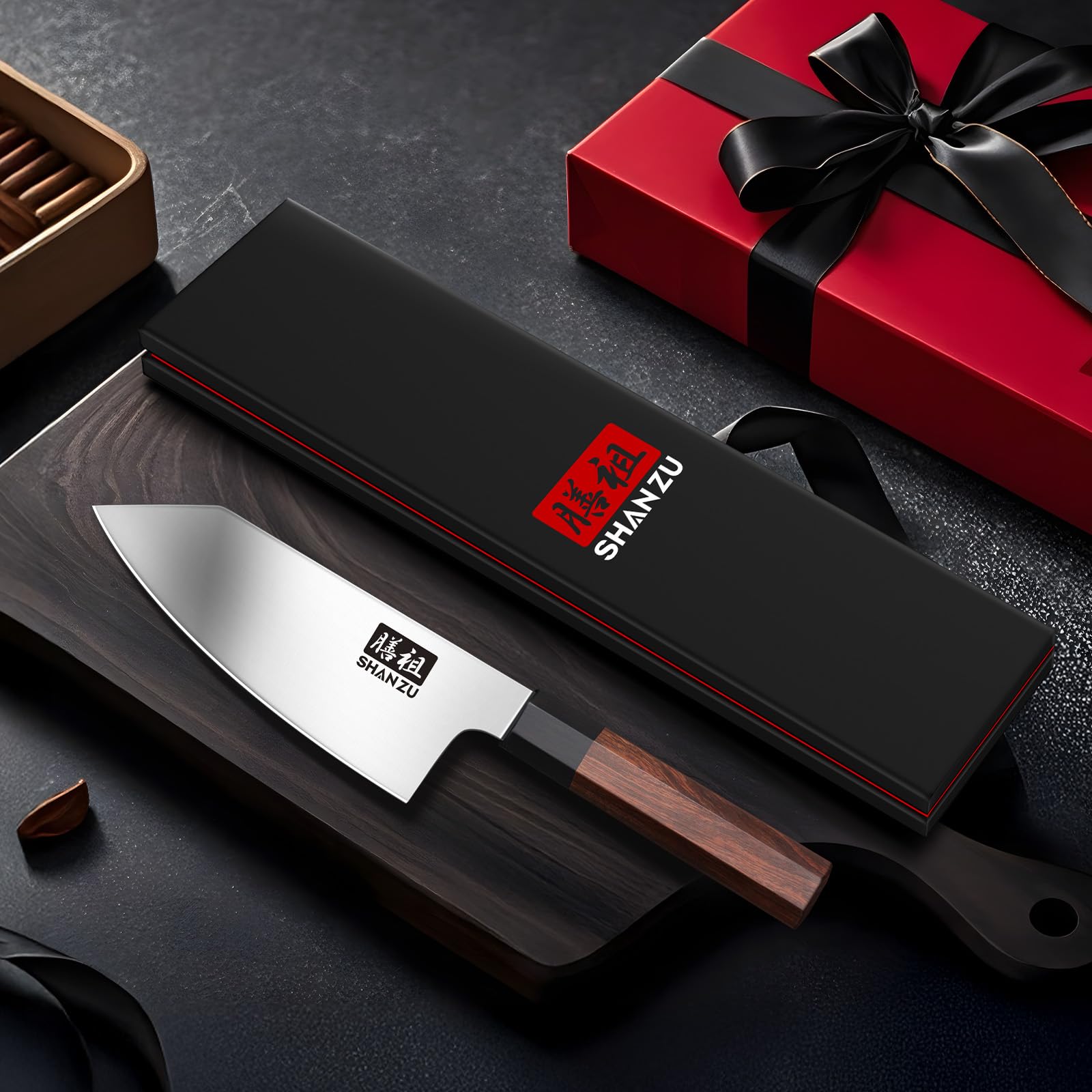 SHAN ZU giftbox and warranty illustration communicates premium packaging and 2-year coverage
