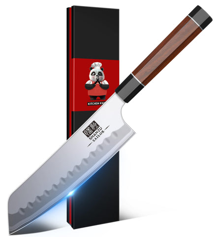 SHAN ZU 7-Inch Santoku knife with nine-layer forged blade for durability and stable slicing.