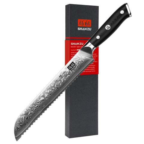 SHAN ZU bread knife 8inch Damascus wave edge for precise, even bread slicing.