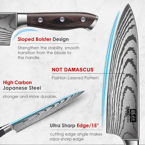SHAN ZU bread knife showing sharp serrations and sturdy blade.
