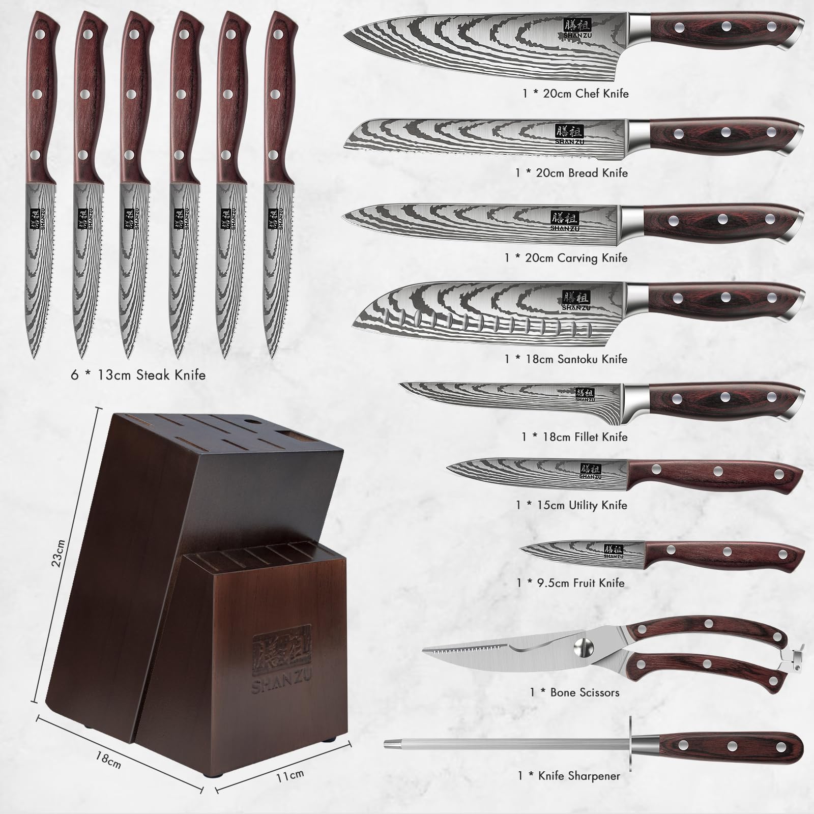 SHAN ZU chef knife with Japanese steel for clean, precise cuts.